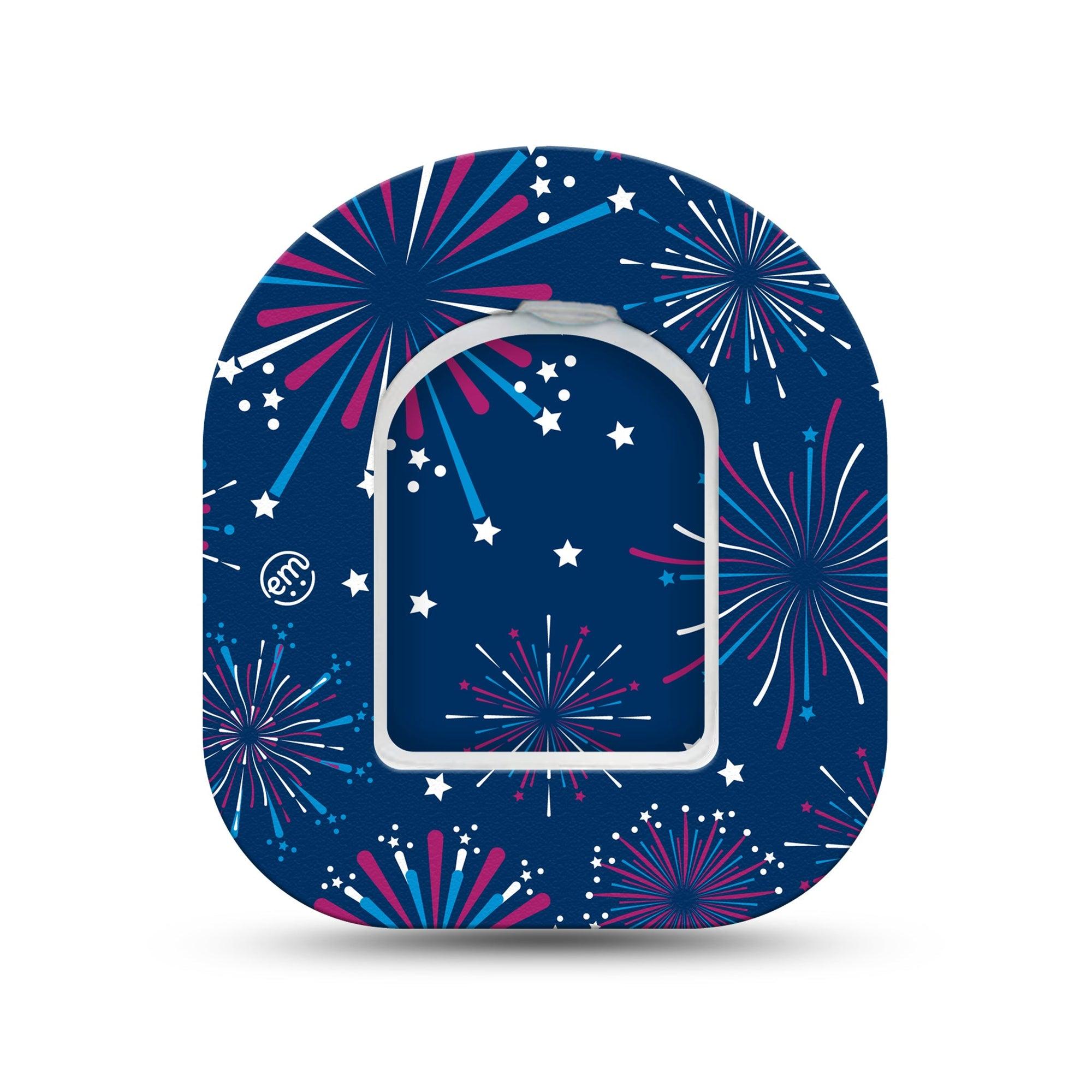 ExpressionMed Night Sky Celebration Omnipod Sticker Pod Surface Center Sticker Single Sticker with matching Single Pod Tape patriotic firework display Decorative Decal Pump design