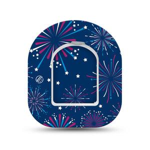 ExpressionMed Night Sky Celebration Omnipod Sticker Pod Surface Center Sticker Single Sticker with matching Single Pod Tape patriotic firework display Decorative Decal Pump design