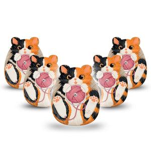ExpressionMed Playful Kitten Freestyle Libre 2 and Libre 2 Plus Gumdrop Shape Tape, Abbott Lingo, 5-Pack Tape and 5-Pack Sticker Tricolor Calico, Patch CGM Design