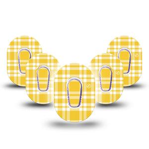 ExpressionMed yellow gingham Dexcom G6 Mini, 5-Pack Tape and 5-Pack Sticker Cheery gingham Waterproof Sensor Cover for Continuous Glucose Monitor