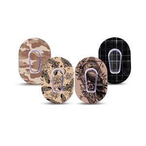 ExpressionMed Black and Tan Variety Pack Variety Pack Dexcom G6 Mini Tape, 4-Pack Tape and 4-Pack Sticker Variety Beige and Black Toned Prints, Adhesive Tape CGM Design