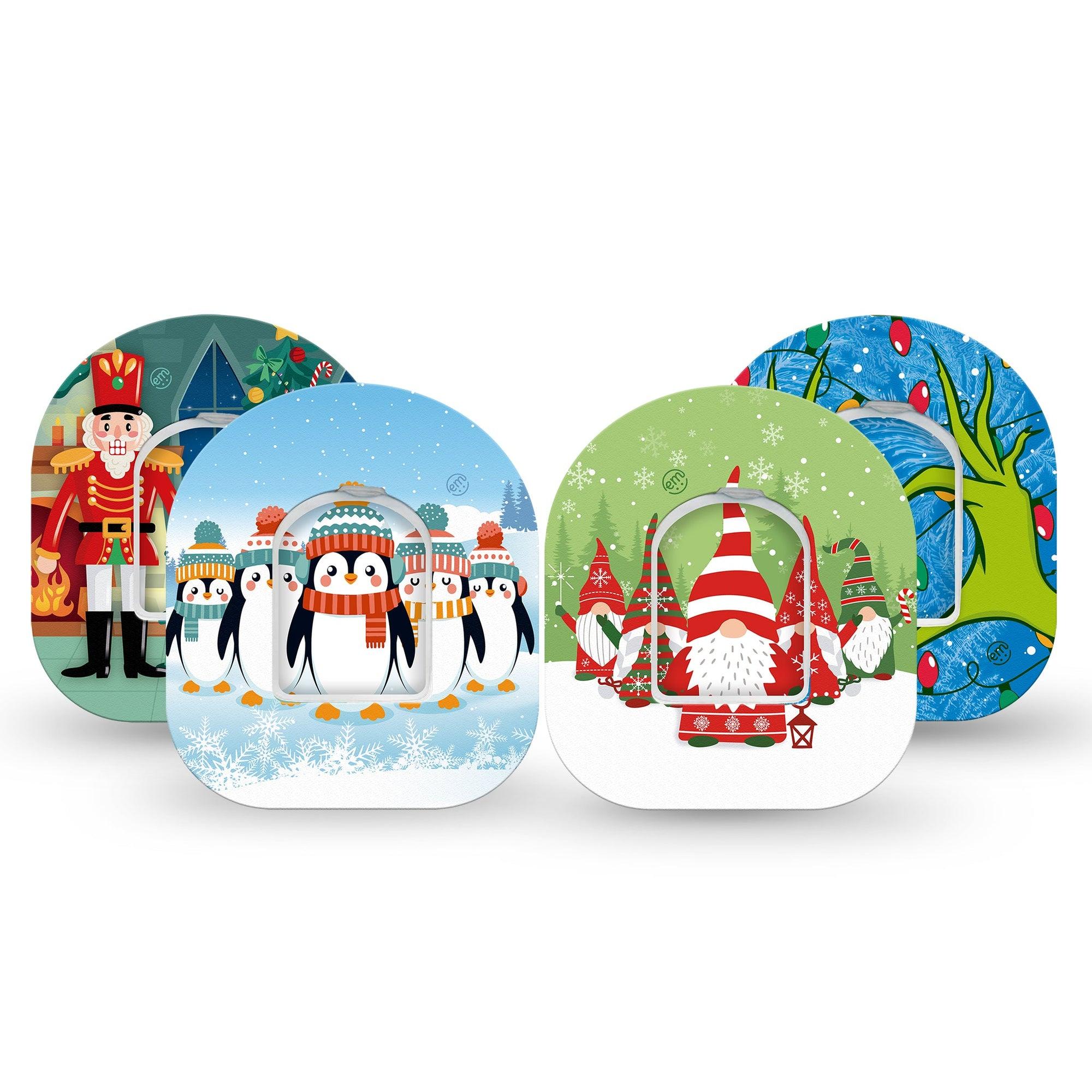 ExpressionMed Christmas Wonders Variety Pack Omnipod Tape 4-Pack Tapes & 4-Pack Stickers, classic christmas artworks Adhesive Patch Pump Design