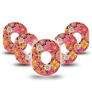 ExpressionMed Groovy Dexcom G7 Tape, Dexcom Stelo Glucose Biosensor System, 5-Pack retro daisies Overlay Tape Continuous Glucose Monitor Design