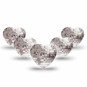 ExpressionMed Mirror Ball Freestyle Libre 3 and Libre 3 Plus Heart, 5-Pack Tape and 5-Pack Sticker Silver inspired ball Adhesive Patch for Continuous Glucose Monitor