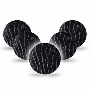 ExpressionMed Black Aligator Skin Freestyle Libre 3 and Libre 3 Plus Overpatch 5-Pack Tape Alligator Shine Inspired, Adhesive Patch CGM Design