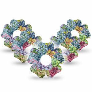 ExpressionMed Blue Succulents Freestyle Libre 3 and Libre 3 Plus Flower Shape Tape 5-Pack Tape Cactus Pot, Overlay Tape CGM Design