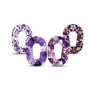 ExpressionMed Moody Plum Dexcom G6 Mini, 4-Pack Tape Purple floral selection Waterproof Sensor Cover for Continuous Glucose Monitor