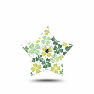 ExpressionMed Clover Pile Freestyle Libre 3 and Libre 3 Plus Star Shape Tape Single Tape and Single Sticker Irish Shamrock Pattern, Patch CGM Design