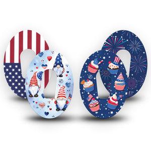 ExpressionMed July Celebration Dexcom G6 Tape 4-Pack Variety Red White Blue Fun Kid Designs Plaster CGM Design