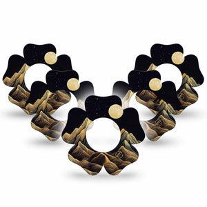 ExpressionMed Black Mountain Freestyle Libre 2 and Libre 2 Plus Flower Shape Tape, Abbott Lingo,  5-Pack Tape Full Moon Mountains, Fixing Ring Tape CGM Design