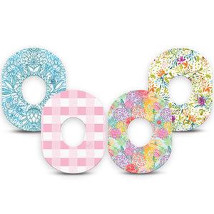 ExpressionMed Fresh Greenery Dexcom G7 and Dexcom Stelo Glucose Biosensor System, 4-Pack Tape Florals and gingham Fixing Ring Tape for Continuous Glucose Monitor