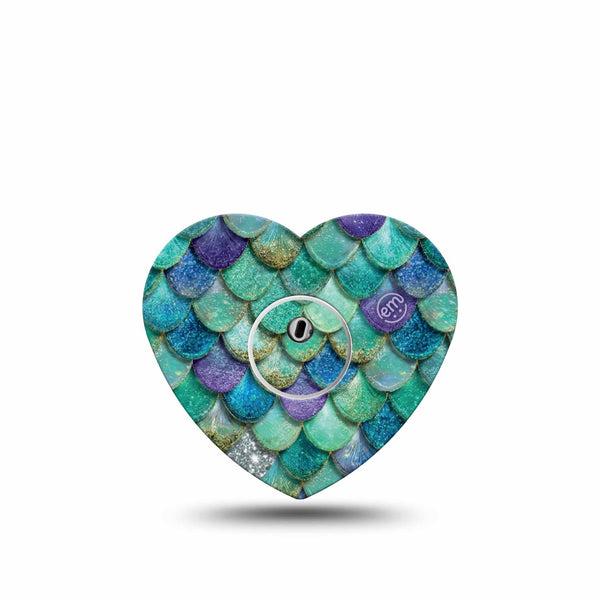 ExpressionMed Mermaid Scales Freestyle Libre 3 and Libre 3 Plus Heart, Single Tape and Single Sticker aquatic texture design Patch for CGM