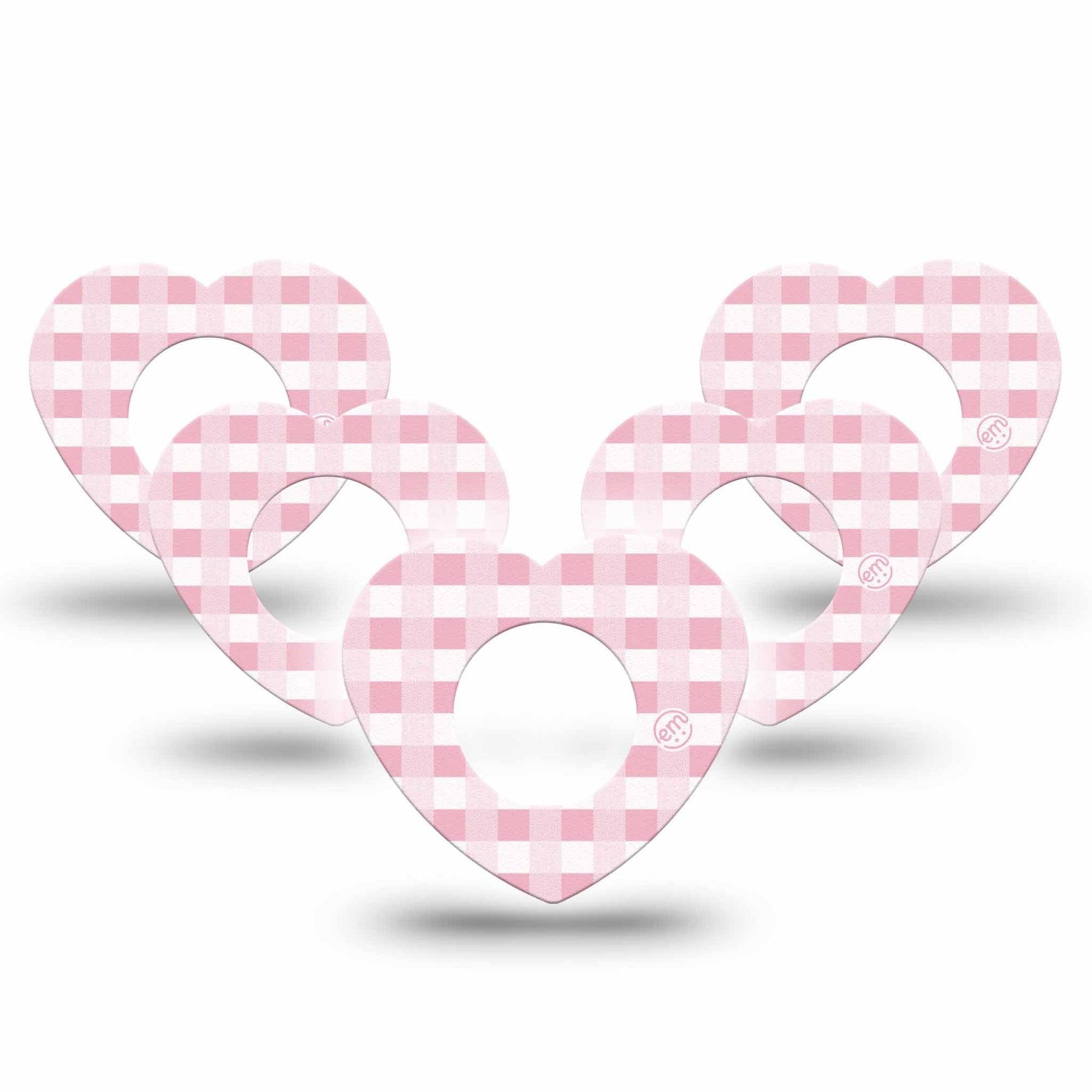 ExpressionMed Pink Gingham Freestyle Libre 2 and Libre 2 Plus Heart Shape Tape, Abbott Lingo,  5-Pack Tape Blush Gingham, Adhesive Patch CGM Design