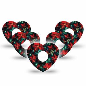 ExpressionMed Christmas Floral Freestyle Libre 3 and Libre 3 Plus Heart Shape Tape, 5-Pack Tape Festive Poinsettia, Patch CGM Design