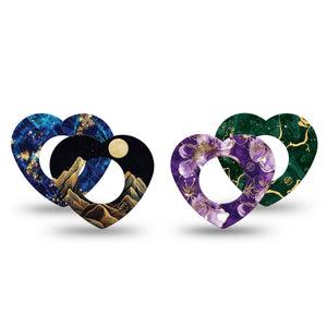 ExpressionMed Midnight Gold Freestyle Libre, Libre 2 Plus, and Abbott Lingo Heart, 4-Pack Tape Elegant nature prints Waterproof Adhesive Tape for Continuous Glucose Monitor