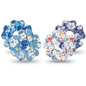ExpressionMed Blue Petals Freestyle Libre 3 and Libre 3 Plus Flower, 4-Pack Tape Blue garden prints Adhesive Tape for Continuous Glucose Monitor
