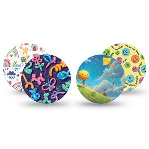 ExpressionMed Breezy Days Variety Pack Freestyle Libre 3 and Libre 3 Plus Overpatch, 4-Pack Tape Variety Flying Kites and Balloons, Adhesive Patch CGM Design