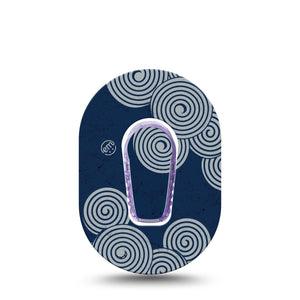 ExpressionMed Blue Swirls Dexcom G6 Mini Tape, Single Tape and Single Sticker Winding Spirals, Adhesive Tape CGM Design
