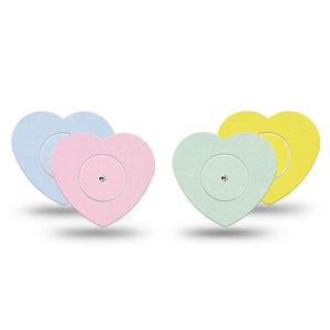 ExpressionMed Solids Variety Pack Freestyle Libre 2 and Libre 2 Plus Heart Shape Tape, Abbott Lingo,  4-Pack Tape and 4-Pack Sticker Variety, Soft Color Hues, Adhesive Patch CGM Design