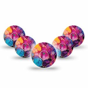 ExpressionMed Rainbow Ink Freestyle Libre 3 and Libre 3 Plus, 5-Pack Tape and 5-Pack Sticker Painterly ink texture Sensor Cover for CGM