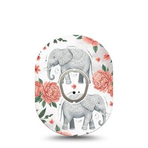 ExpressionMed Sweet Elephants Dexcom G7 and Dexcom Stelo Glucose Biosensor System, Single Tape and Single Sticker adorable elephant style Overlay Patch for CGM
