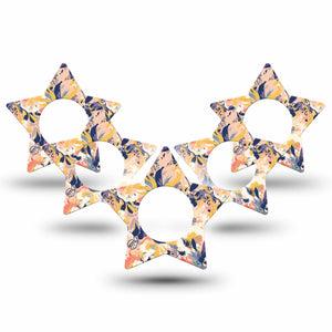 ExpressionMed Tinted Blooms Freestyle Libre 2 Star Shape Tape, Abbott Lingo,  5-Pack Painted Orange Blue Toned Flowers Adhesive Tape CGM Design