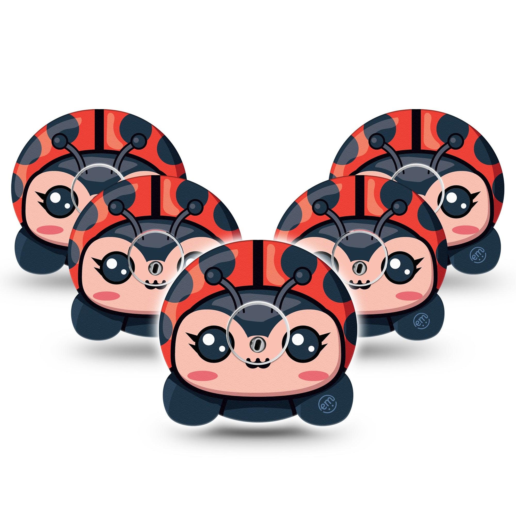 ExpressionMed Lady Bug Freestyle Libre 3 Cute Shape Tape 5-Pack Tape and 5-Pack Sticker Zoopals Inspired Ladybug, Overlay Tape Continuous Glucose Monitor Design