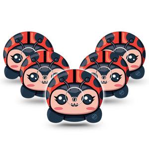 ExpressionMed Lady Bug Freestyle Libre 3 Cute Shape Tape 5-Pack Tape and 5-Pack Sticker Zoopals Inspired Ladybug, Overlay Tape Continuous Glucose Monitor Design