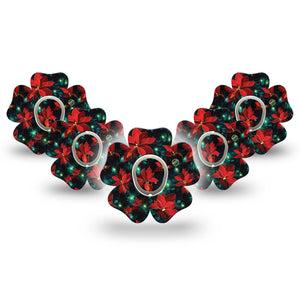 ExpressionMed Christmas Floral Dexcom G7 Flower Shape Tape, Dexcom Stelo Glucose Biosensor System, 5-Pack Tape and 5-Pack Sticker Poinsettias and Lights, Plaster CGM Design