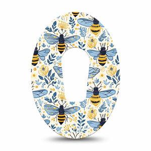 ExpressionMed Busy Bees Dexcom G6, Single Tape Blue and gold Fixing Ring Tape for Continuous Glucose Monitor