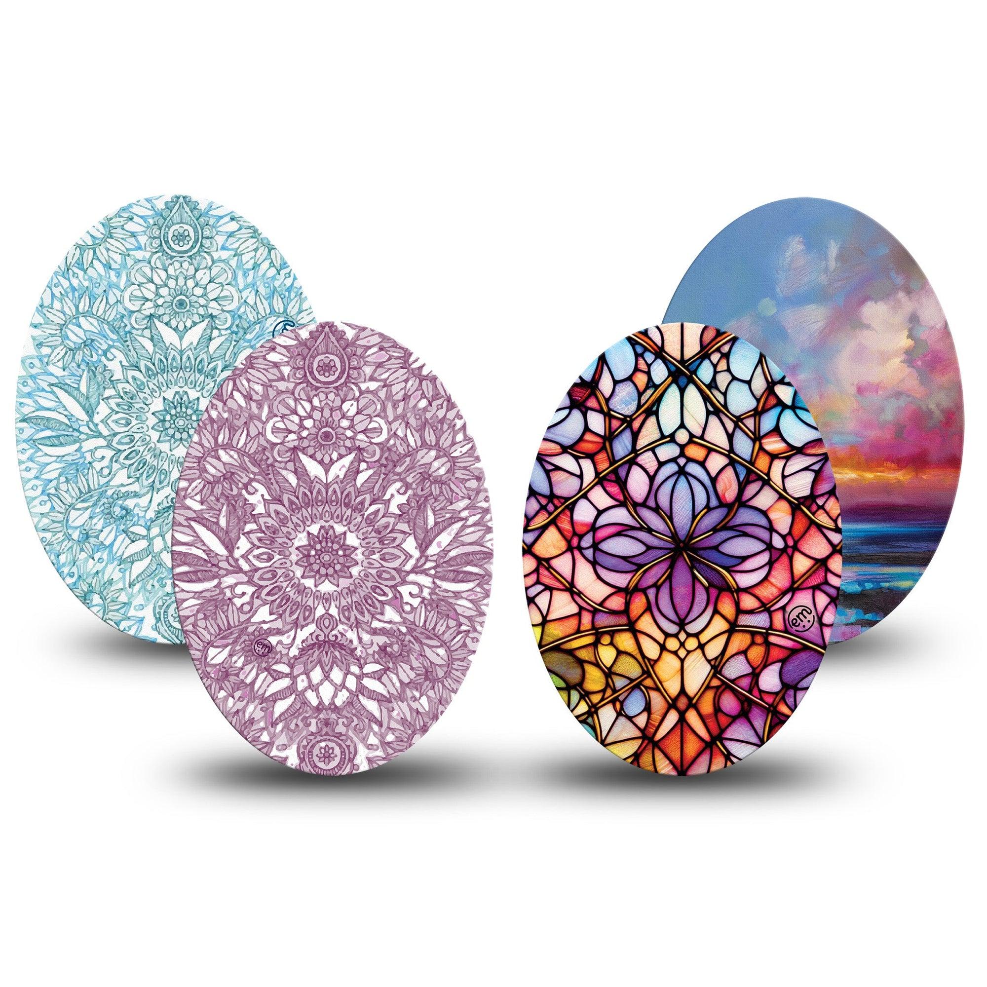 ExpressionMed Sunset Blossom Variety Pack Medtronic Guardian Enlite Universal Oval 4-Pack Tape Variety Purple Blue Orange Colors, Plaster CGM Design