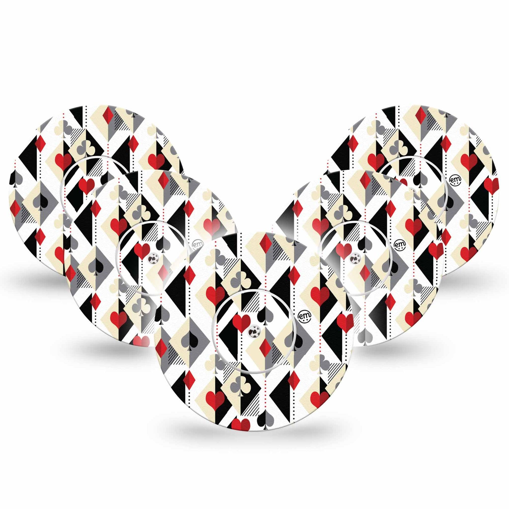 ExpressionMed Playing Cards Freestyle Libre and Libre 2 Plus Tape, Abbott Lingo, 5-Pack Tape and 5-Pack Sticker Line And Dot Suite Icon Print, Fixing Ring Tape Continuous Glucose Monitor Design