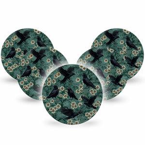 ExpressionMed Crows Dexcom G7 and Dexcom Stelo Glucose Biosensor System OverPatch, 5-Pack gothic Halloween daisy print Patch for Continuous Glucose Monitor