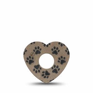 ExpressionMed Fuzzy Pawprints Freestyle Libre 3 and Libre 3 Plus Heart, Single Tape Woolly paws Vinyl Decoration for CGM
