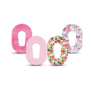 ExpressionMed Soft Pink Dexcom G6 Mini, 4-Pack Tape Cute bows and florals Waterproof Sensor Cover for Continuous Glucose Monitor