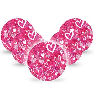 Whimsical Hearts Dexcom G7 Overpatch Adhesive Tape, 5-Pack, Pink Heart design Valentine Themed CGM Adhesive patch, Dexcom Stelo