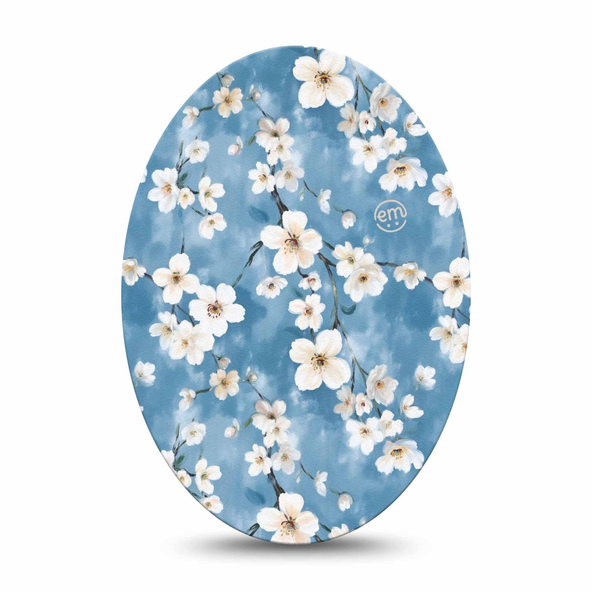ExpressionMed Cherry Blossom Medtronic Guardian Enlite Universal Oval Single Tape White Cherry Blossom Flowers, Plaster CGM Design