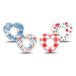 ExpressionMed Liberty Blooms Dexcom G7 and Dexcom Stelo Glucose Biosensor System Heart, 4-Pack Tape americana floral pattern Fixing Ring Tape for Continuous Glucose Monitor