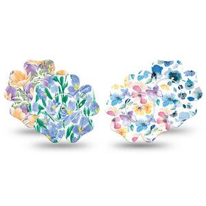ExpressionMed Dusky Meadow Variety Pack Freestyle Libre 2 and Libre 2 Plus Flower Shape Tape, Abbott Lingo,  4-Pack Tape and 4-Pack Sticker Spring Colors Flowers, Fixing Ring Tape CGM Design
