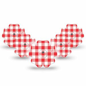 ExpressionMed Red Gingham Freestyle Libre 3 and Libre 3 Plus Flower, 5-Pack Tape and 5-Pack Sticker Fourth of July inspired Waterproof Plaster for Continuous Glucose Monitor