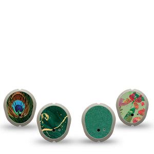 ExpressionMed Deep Forest Variety Pack Dexcom G7 Sticker, Dexcom Stelo Glucose Biosensor System, 4-Pack Sticker Variety Green and Gold, Vinyl Decoration Continuous Glucose Monitor Design