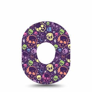 ExpressionMed Neon Skulls Dexcom G7 Tape, Dexcom Stelo Glucose Biosensor System, Single Tape Art Skulls Stars, Overlay Tape CGM Design