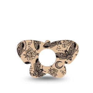 ExpressionMed Tattoo Print Infusion Set Butterfly Shape Tape 5-Pack Tape Black And Brown Moth Roses, Plaster Continuous Glucose Monitor Design