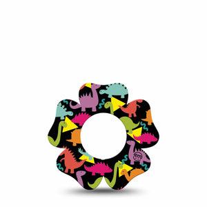 ExpressionMed Delightful Dinos Freestyle Libre 2 and Libre 2 Plus Flower Shape Tape, Abbott Lingo,  Single Tape Fun Fossils, Fixing Ring Tape CGM Design