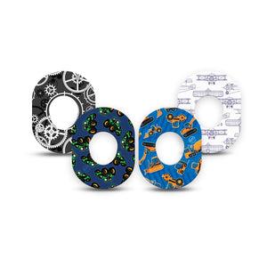 ExpressionMed Mighty Machines Variety Pack Dexcom G7 Mini Tape, Dexcom Stelo Glucose Biosensor System, 4-Pack Tape Variety Trucks and Planes, Patch Continuous Glucose Monitor Design