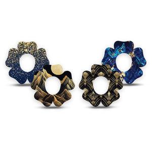 ExpressionMed Midnight Majesty Variety Pack Dexcom G7 and Dexcom Stelo Glucose Biosensor System Flower, 4-Pack Tape Variety Gold black navy Adhesive Patch for Continuous Glucose Monitor