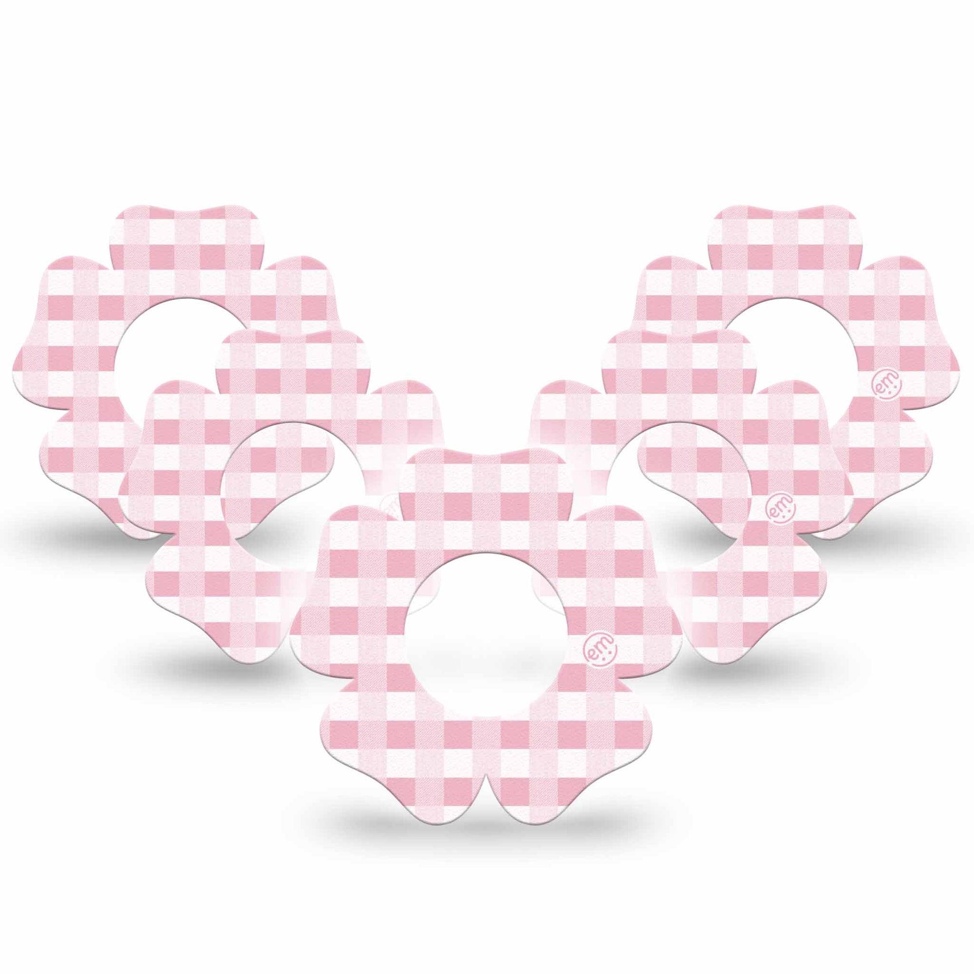 ExpressionMed Pink Gingham Freestyle Libre 2 and Libre 2 Plus Flower Shape Tape, Abbott Lingo,  5-Pack Tape Pink Squares, Fixing Ring Tape CGM Design