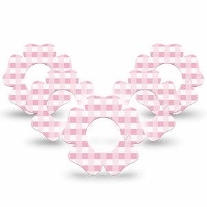 ExpressionMed Pink Gingham Freestyle Libre 2 and Libre 2 Plus Flower Shape Tape, Abbott Lingo,  5-Pack Tape Pink Squares, Fixing Ring Tape CGM Design