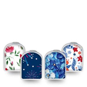 ExpressionMed Red, White & Bloom Variety Pack Omnipod Surface Center Sticker 4-Pack Sticker Variety Fourth of July Fireworks, Vinyl Decoration Pump Design