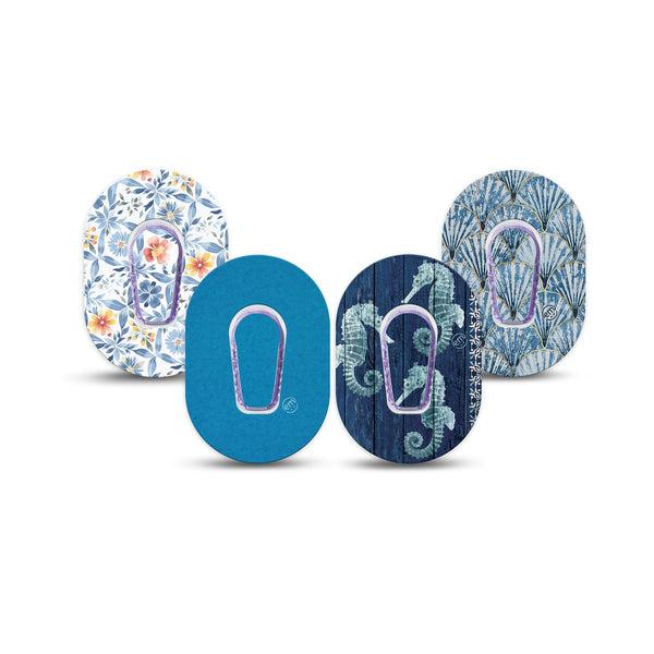 ExpressionMed Seascape Dexcom G6 Mini, tape and sticker  seahorse marine life illustration Waterproof Adhesive Tape for CGM